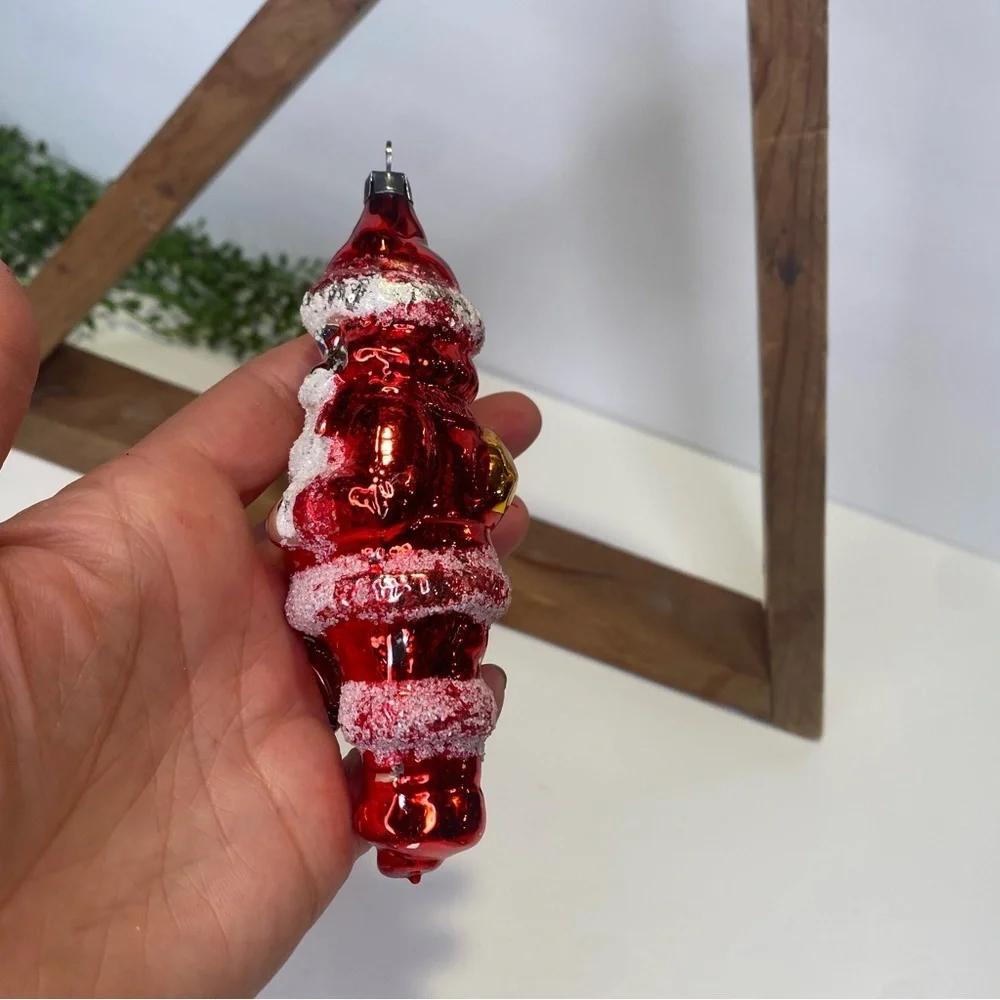 Vintage West Germany Santa Blown Glass Ornament Glitter Blue Eyes